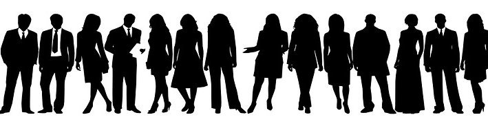 Symbolische Darstellung einer Gruppe von Personen unterschiedlichen Alters und Geschlechts vor weißem Hintergrund.